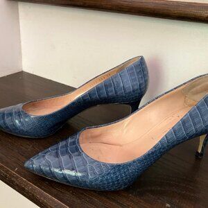 Casadei Blue Low Heels with Crocodile Texture